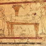 paestum musee fresque-lit mortuaire entourée des pleureuses