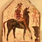 paestum-musee fresque trouver sur le-site le-cavalier noir. Tombe époque Lucanienne IV.s av. J-C.